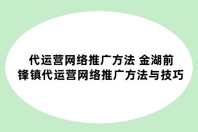 代运营网络推广方法 金湖前锋镇代运营网络推广方法与技巧